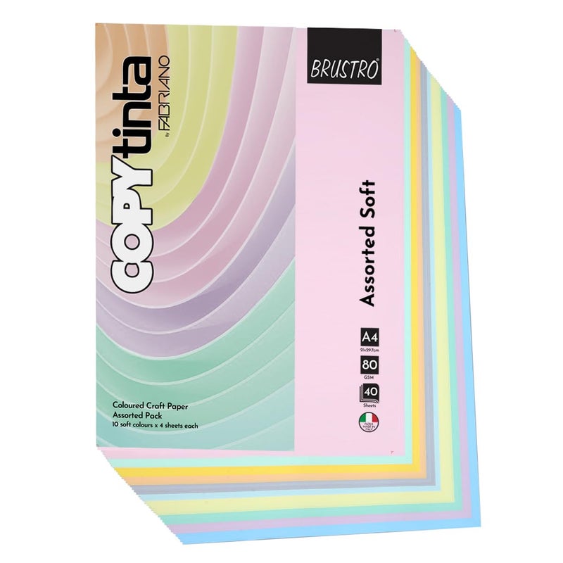 BRUSTRO Copytinta Coloured Craft Paper A4 Size 80 GSM Mixed Soft Colour 40 Sheets Pack (10 cols X 4 Sheets) Double Side Color for Office Printing, Art and Craft. - Image 3