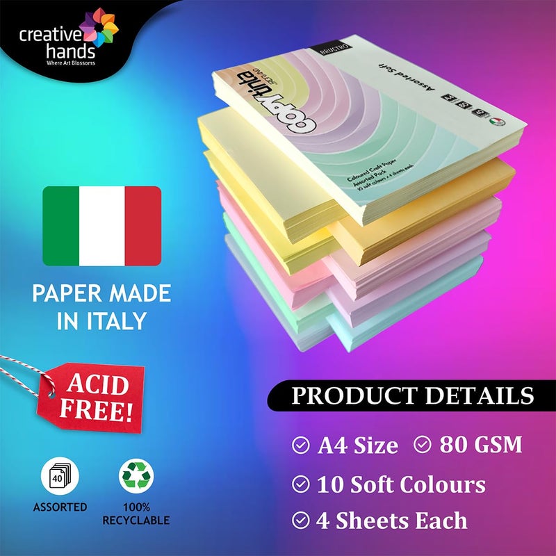 BRUSTRO Copytinta Coloured Craft Paper A4 Size 80 GSM Mixed Soft Colour 40 Sheets Pack (10 cols X 4 Sheets) Double Side Color for Office Printing, Art and Craft. - Image 4