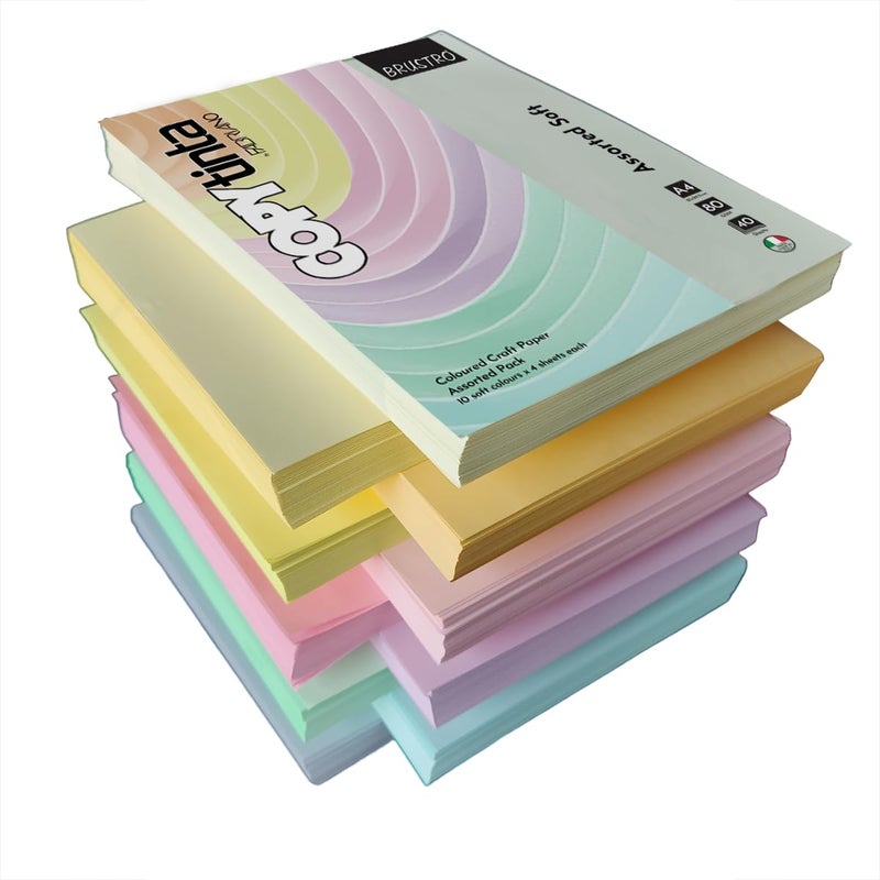 BRUSTRO Copytinta Coloured Craft Paper A4 Size 80 GSM Mixed Soft Colour 40 Sheets Pack (10 cols X 4 Sheets) Double Side Color for Office Printing, Art and Craft. - Image 1