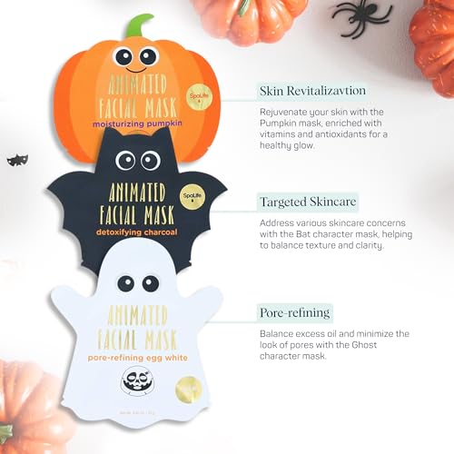 SpaLife Facial Mask Sheet Bundle - Pumpkin, Ghost, Bat - Halloween Character Mask Bundle - Face Masks for Skin Care - Moisturizing Sheet Face Masks - Skincare Pack for Women - Spa Beauty Masks - Image 3