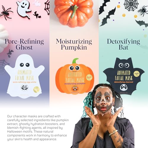 SpaLife Facial Mask Sheet Bundle - Pumpkin, Ghost, Bat - Halloween Character Mask Bundle - Face Masks for Skin Care - Moisturizing Sheet Face Masks - Skincare Pack for Women - Spa Beauty Masks - Image 5