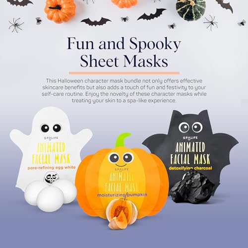 SpaLife Facial Mask Sheet Bundle - Pumpkin, Ghost, Bat - Halloween Character Mask Bundle - Face Masks for Skin Care - Moisturizing Sheet Face Masks - Skincare Pack for Women - Spa Beauty Masks - Image 2