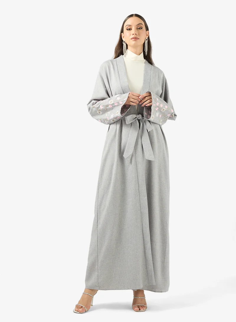 Abaya With Embroidered Floral Sleeve