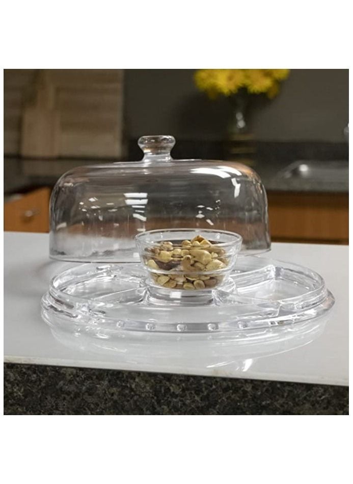 Arabest - 3-in-1 Acrylic Cake Stand Cake Plate with 12”Dome Multi-Function Serving Platter, Salad & Punch Bowl - Image 1
