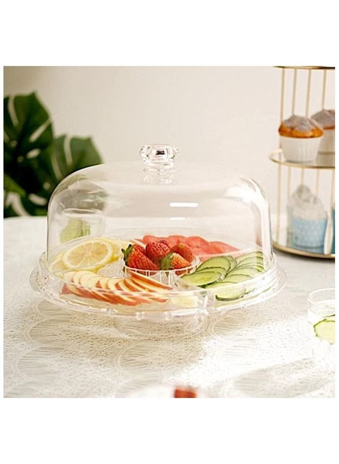 Arabest - 3-in-1 Acrylic Cake Stand Cake Plate with 12”Dome Multi-Function Serving Platter, Salad & Punch Bowl - Image 1