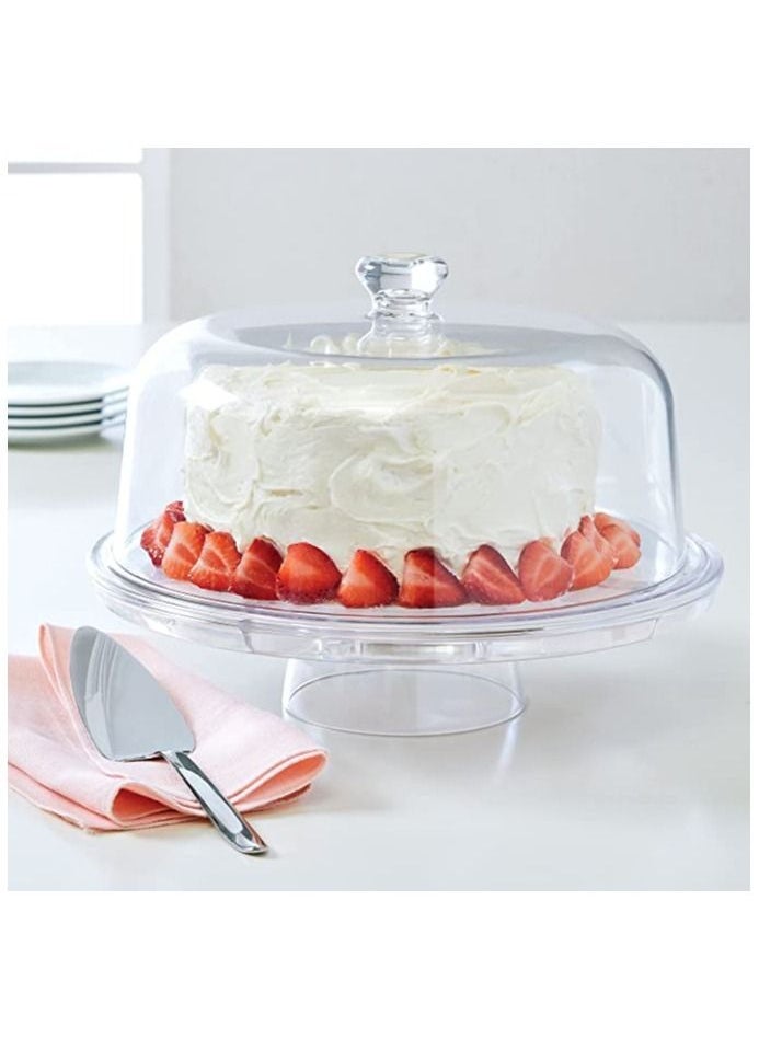 Arabest - 3-in-1 Acrylic Cake Stand Cake Plate with 12”Dome Multi-Function Serving Platter, Salad & Punch Bowl - Image 1