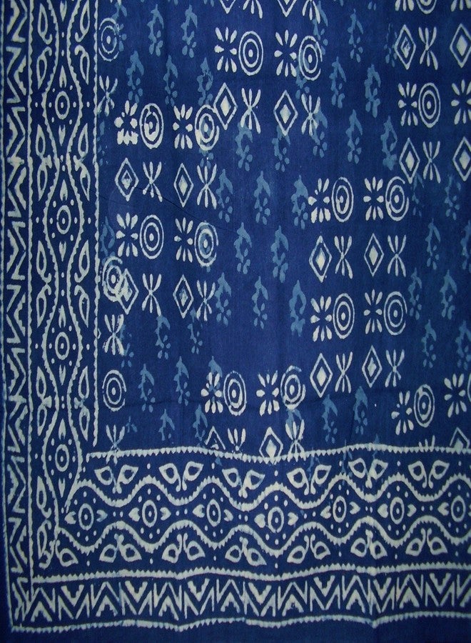 India Arts Hand Block Printed Square Dabu Cotton Tablecloth 70" x 70" Indigo Blue - Image 1