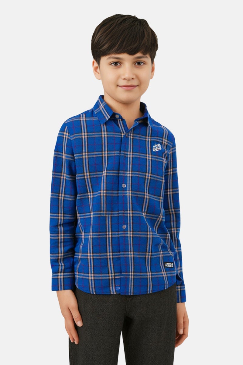 JACK & JONES Kids Boy Long Sleeve Checkered Casual Shirt, Multicolor - Image 1