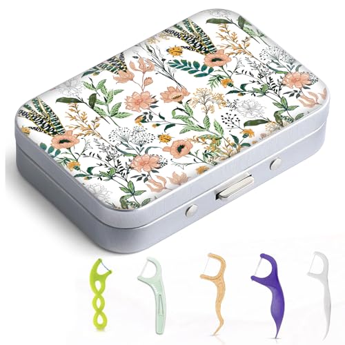 Gerkia Dental Floss Portable Case, Easy to Store Floss Picks of Various Sizes, Portable Dental Floss Dispenser is Perfect for Travelling, Hotels, Dinners, Appointments.White Flower - Image 1