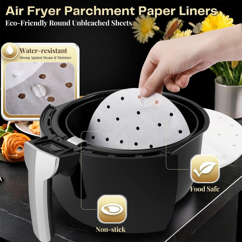 Flexzion Air Fryer Perforated Parchment Paper Sheets Liners, 9 Inch (200 Sheet) for 5.3 5.8 QT AirFryer, Bamboo Steamer Basket, Baking Paper, Microwave, Oven Non-Stick Cooking - Image 3