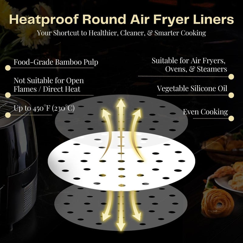 Flexzion Air Fryer Perforated Parchment Paper Sheets Liners, 9 Inch (200 Sheet) for 5.3 5.8 QT AirFryer, Bamboo Steamer Basket, Baking Paper, Microwave, Oven Non-Stick Cooking - Image 4