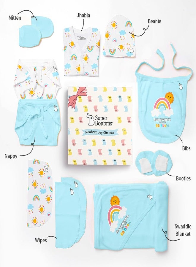 SuperBottoms Baby Gift Set for New Born - Skin-Friendly Newborn Essentials - Ideal Gifts for NewBorn Baby – Unisex Clothing - 0-3 Months – 11 Pieces Baby Gift Hamper (Blue) - Image 4