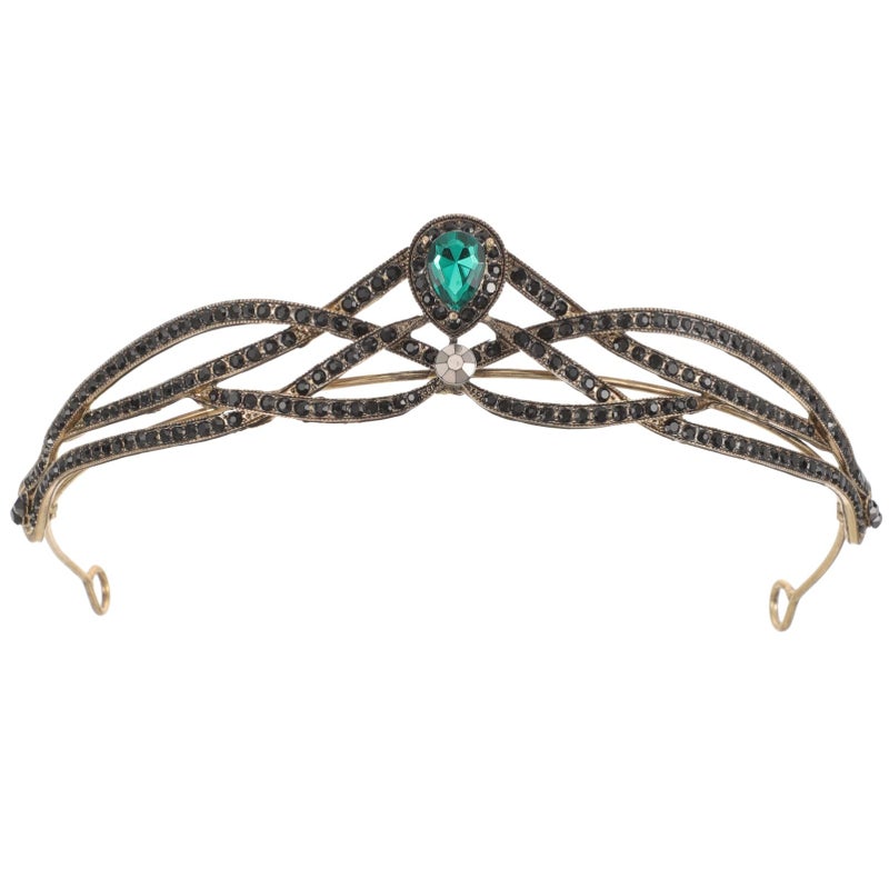 Beaupretty Baroque Crown Headband Wedding Bridal Crystal Crown Gemstone Tiara for Women Girls Halloween Birthday Party Supplies Green - Image 1