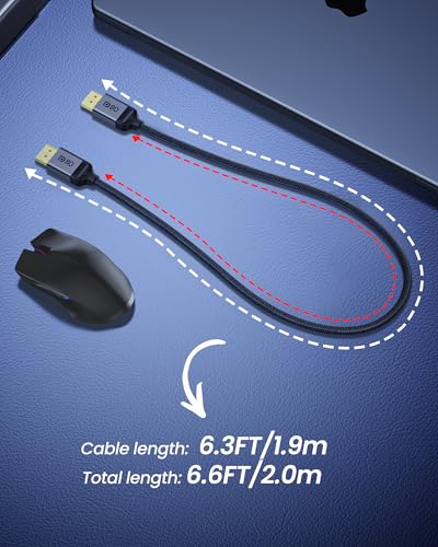 Silkland 80Gbps DisplayPort Cable 2.1 6.6FT/2M [VESA Certified], [8K@240Hz, 4K@540Hz 360Hz 240Hz] DP 2.1 Cable 16K, DP80 HDR DSC Display Port Cord Compatible FreeSync Gaming Monitor 5090 7900XTX,S1334 - Image 5