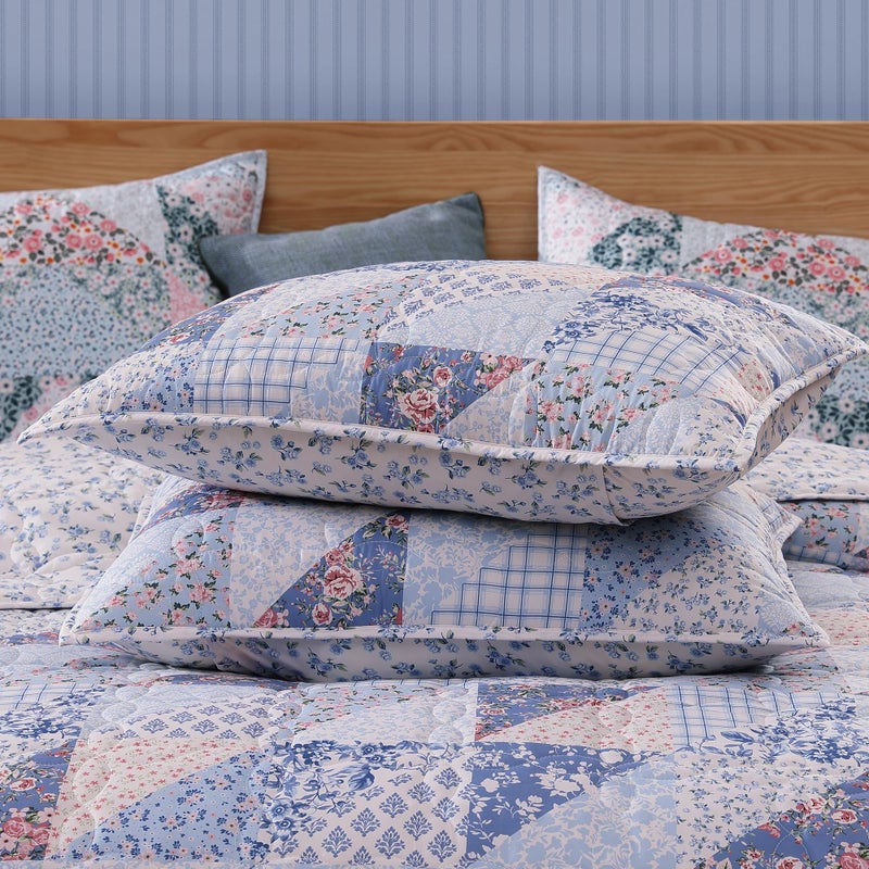 BLOOMHAVEN Quilt Set Queen Size, Patchwork Blue Pink Marigold Floral Quilt Sets, Reversible Bedspread Lightweight and Breathable for All Seasons, Soft Quilted Bedspread with 2 Pillow Shams - Image 4