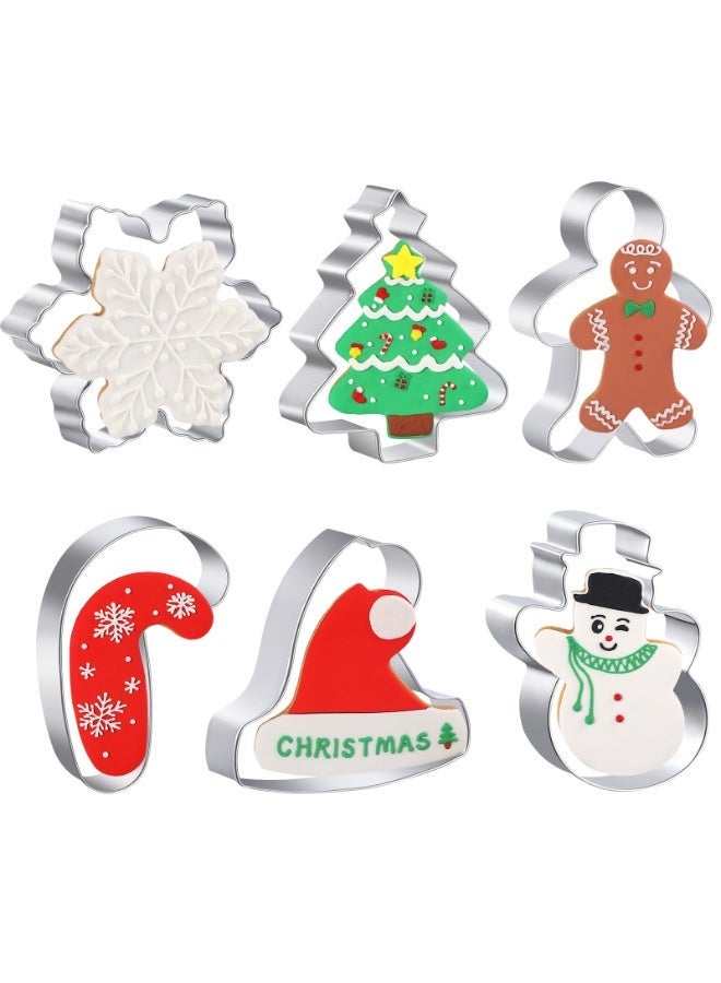 Large Christmas Cookie Cutters - 6 Pcs 4 Inch Holiday Cookie Cutter - Christmas Tree, Santa Hat, Snowflake, Gingerbread Men, Snowman and Candy Cane Shapes Cookie Molds for Winter Holiday DIY Baking - Image 1