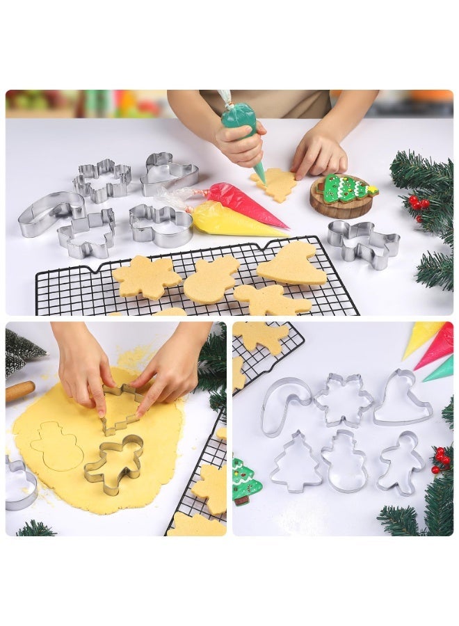 Large Christmas Cookie Cutters - 6 Pcs 4 Inch Holiday Cookie Cutter - Christmas Tree, Santa Hat, Snowflake, Gingerbread Men, Snowman and Candy Cane Shapes Cookie Molds for Winter Holiday DIY Baking - Image 3