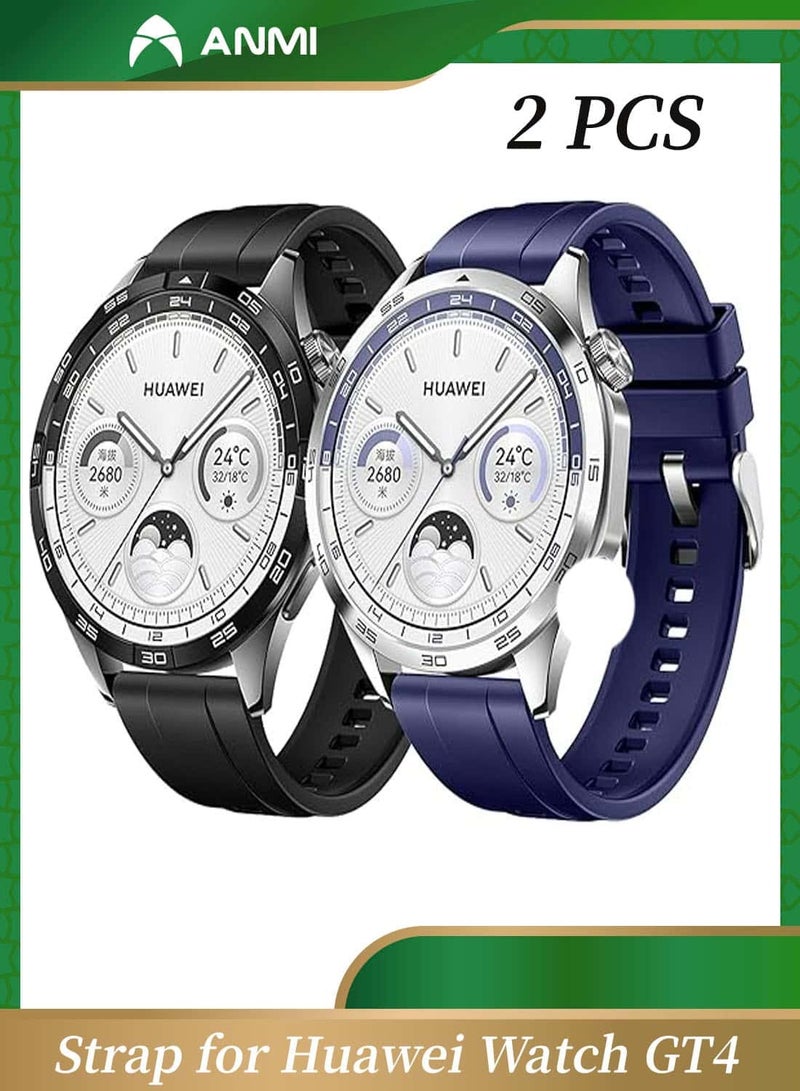 Anmi 2 PCS Replacement  Strap Silicone Band for Huawei Watch GT4  46mm(Black/Navy Blue) - Image 1