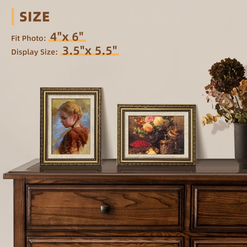 HappyHapi 4x6 Picture Frame Gold, 1 Pack Vintage Picture Frames for Wall or Tabletop Display, Gold 4 x 6 Photo Frame for Wall Decor Retro Home Decor - Image 5