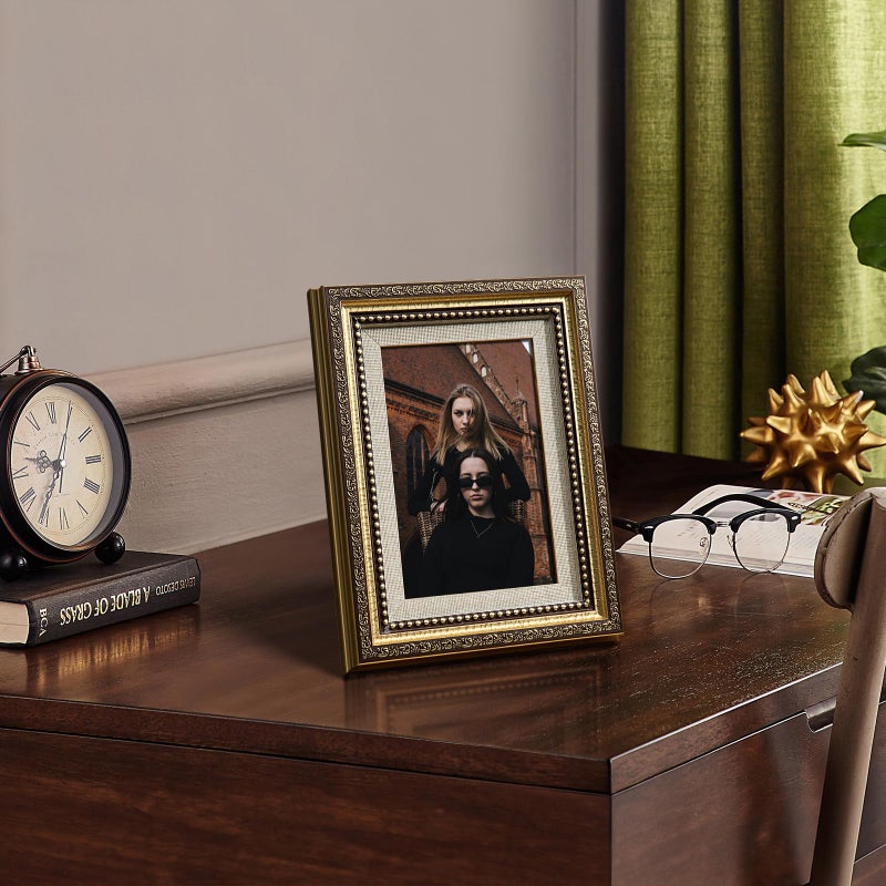 HappyHapi 4x6 Picture Frame Gold, 1 Pack Vintage Picture Frames for Wall or Tabletop Display, Gold 4 x 6 Photo Frame for Wall Decor Retro Home Decor - Image 2
