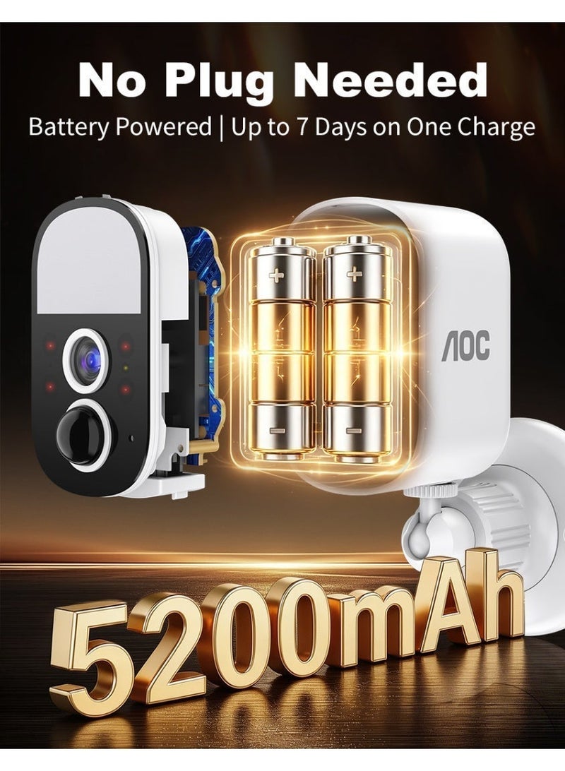 AOC  Indoor Wireless Security Camera, AI Image Enhanced 1080P to 2K-Like Clarity, Up to 7-Day Battery Life, Easy Magnetic Installation & Removal,Motion Detection, Two-Way Audio, Infrared Night Vision, Supports Up to 128GB TF Card, 2.4GHz Wi-Fi Only. - Image 2