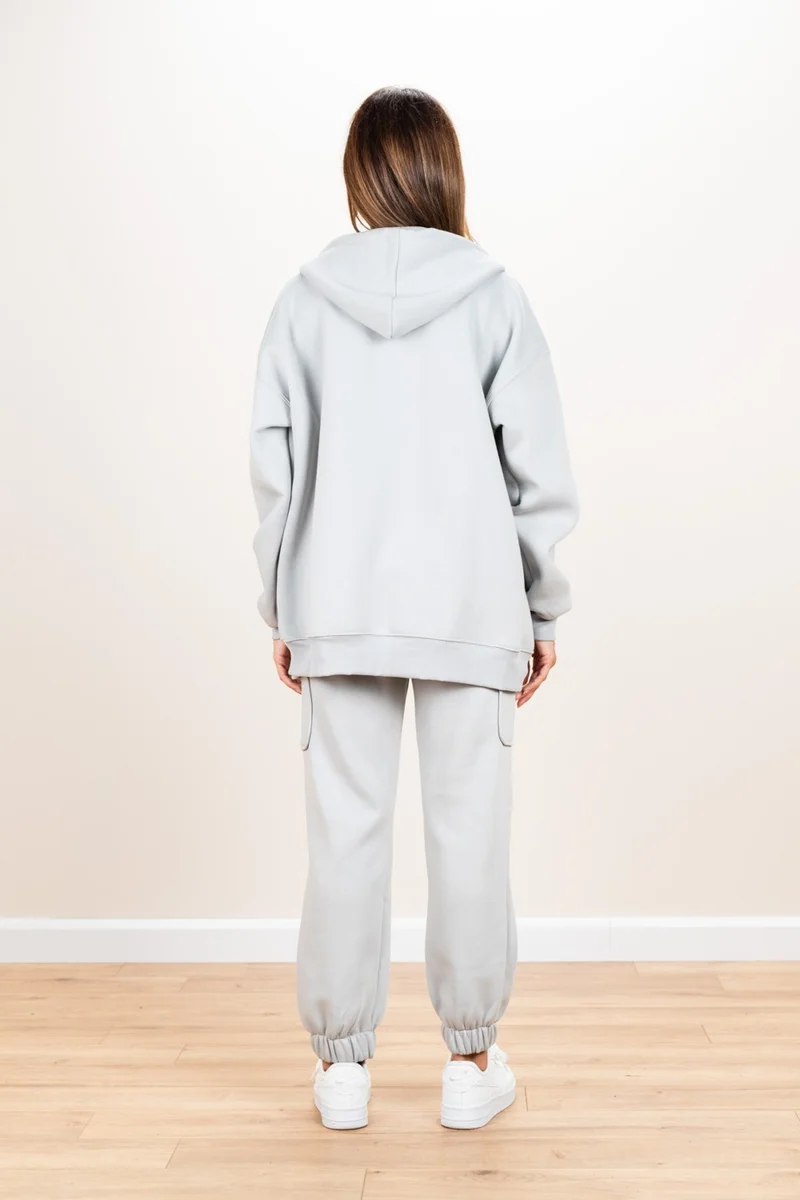 Ecrou Women's Gray Hooded Oversize Basic Knitted Cardigan