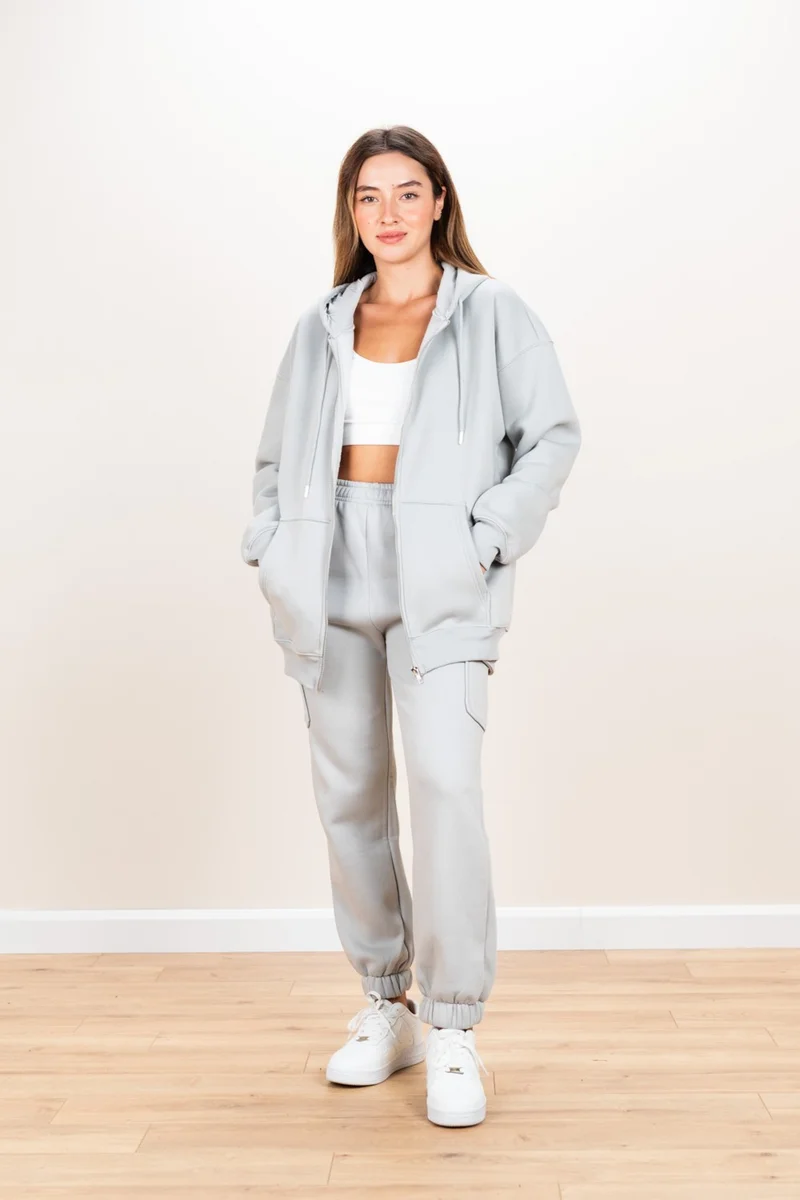 Ecrou Women's Gray Hooded Oversize Basic Knitted Cardigan