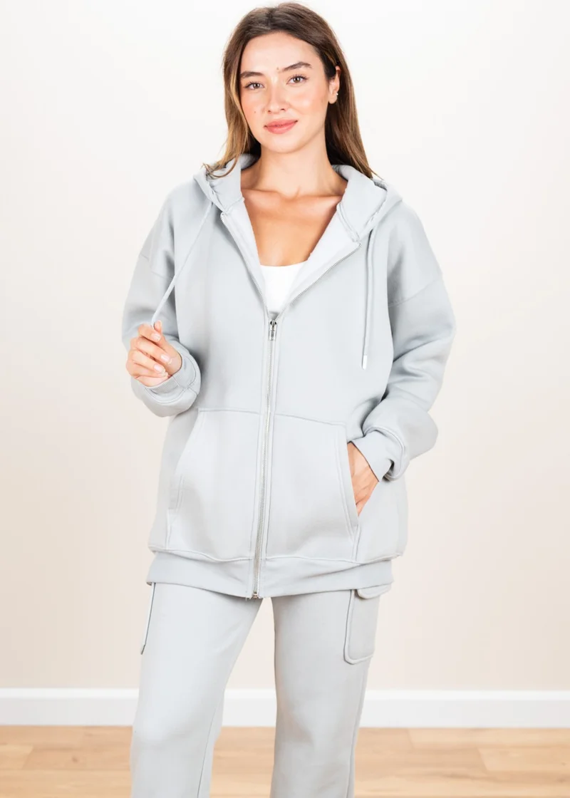 Ecrou Women's Gray Hooded Oversize Basic Knitted Cardigan
