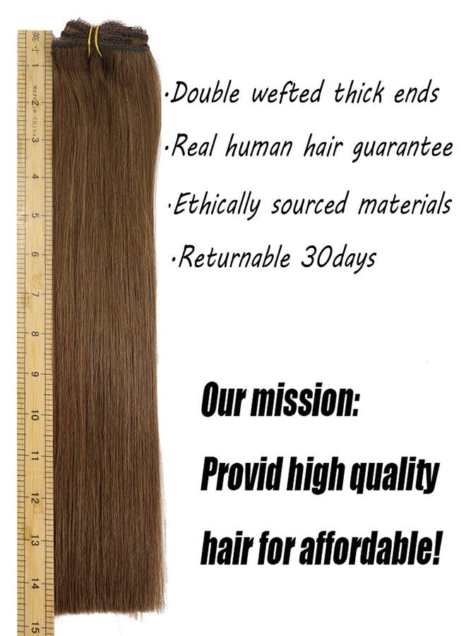 Eufficco Real Human Hair Lace Clip In Hair Extensions Thick Ends 14inch Color Chocolate Brown #4 100g Remy Hair Extensions - Image 5