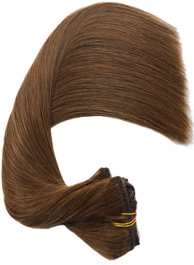 Eufficco Real Human Hair Lace Clip In Hair Extensions Thick Ends 14inch Color Chocolate Brown #4 100g Remy Hair Extensions - Image 3