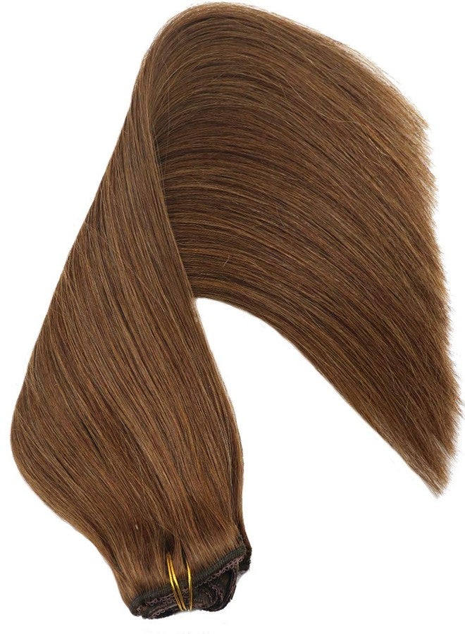 Eufficco Real Human Hair Lace Clip In Hair Extensions Thick Ends 14inch Color Chocolate Brown #4 100g Remy Hair Extensions - Image 2