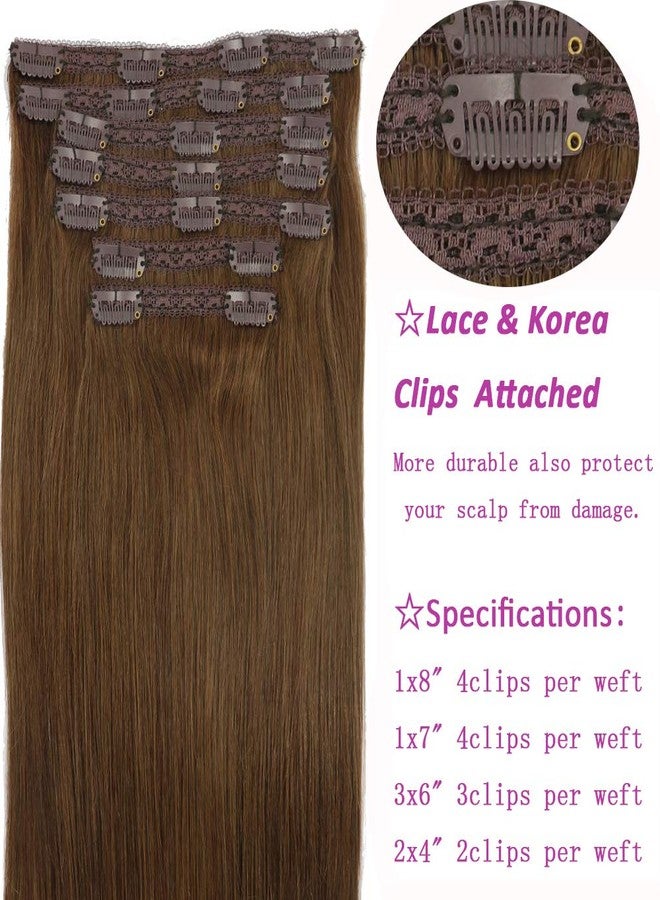Eufficco Real Human Hair Lace Clip In Hair Extensions Thick Ends 14inch Color Chocolate Brown #4 100g Remy Hair Extensions - Image 4