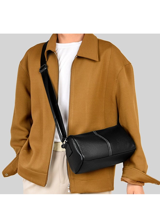 شبيلي حقيبة كتف وكروس رجالية من جلد بقري بسعة كبيرة وجيوب متعددة للسفر والعمل والحفلات والاستخدام اليومي للطلاب والشباب ‎(أسود)‎ - Image 2