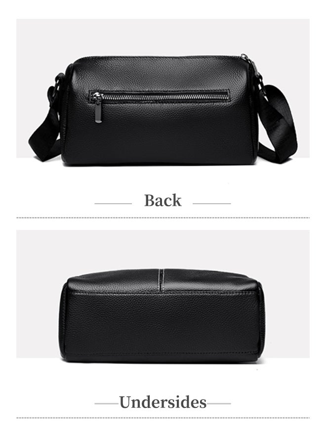 شبيلي حقيبة كتف وكروس رجالية من جلد بقري بسعة كبيرة وجيوب متعددة للسفر والعمل والحفلات والاستخدام اليومي للطلاب والشباب ‎(أسود)‎ - Image 4