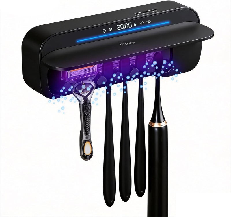 iHave Toothbrush Sanitizer and Holder, UV Toothbrush Holders for Bathrooms with 100M Negative Ions for 360° Disinfection, Mold Control & Odor Neutralization, 5-Slot Turbofan Drying Toothbrush Holder - Image 1