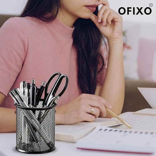 OFIXO Black Mesh Metal Desk Pen Pencil Organiser Cup Holder Office School Supplier UK - Image 2