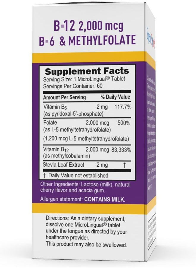 Superior Source No Shot Vitamin B-12 Methylcobalamin 2000 mcg, B-6, & Methylfolate 1200 mcg - Supports Energy, Brain, and Heart Health - Bariatric Friendly - 60 Sublingual Dissolving Tablets  - Image 4