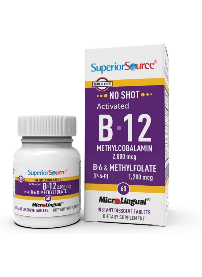 Superior Source No Shot Vitamin B-12 Methylcobalamin 2000 mcg, B-6, & Methylfolate 1200 mcg - Supports Energy, Brain, and Heart Health - Bariatric Friendly - 60 Sublingual Dissolving Tablets  - Image 1