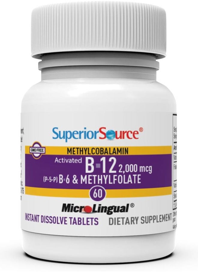Superior Source No Shot Vitamin B-12 Methylcobalamin 2000 mcg, B-6, & Methylfolate 1200 mcg - Supports Energy, Brain, and Heart Health - Bariatric Friendly - 60 Sublingual Dissolving Tablets  - Image 3