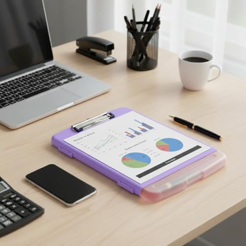oddpod™ Moto Heavy Duty Clipboard with Side Opening/Clip Pad with Low Profile Clip for Dual Storage of A4 Papers and Pen Holder (Mauve) - Image 2