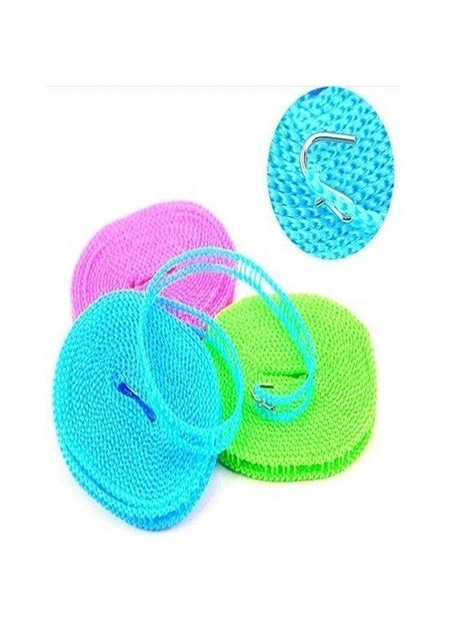 MiR MART 5 Meters Windproof Anti-Slip Clothes Washing Line Drying Nylon Rope with Hooks for Indoor Outdoor Laundry Perfect Windproof Clothes Line, Hanger for Camping Home - Image 2