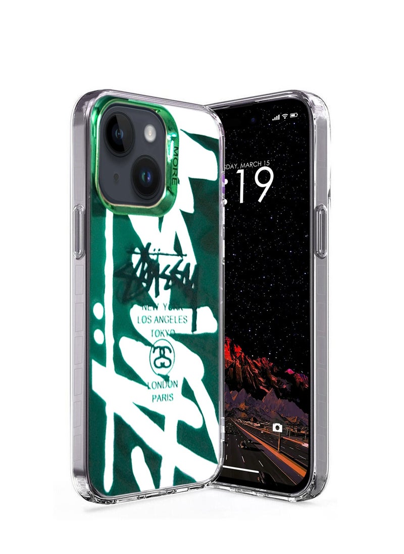 Wtech - More Series Colorful Design Protective Case Cover For Apple iPhone 15 Plus 2023 Green/White - Image 1