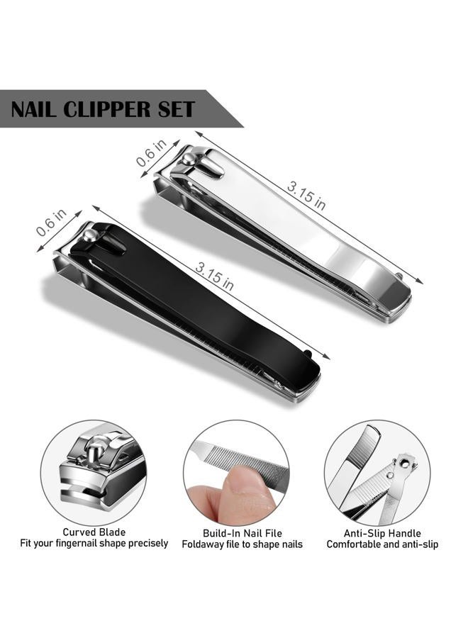 Ucheom Large Nail Clippers 2-Pack, Sharp Stainless Steel Fingernail & Toenail Trimmers with Nail File, Manicure Kit Fingernail Tools for Men & Women, Black and Silver Color - Image 2