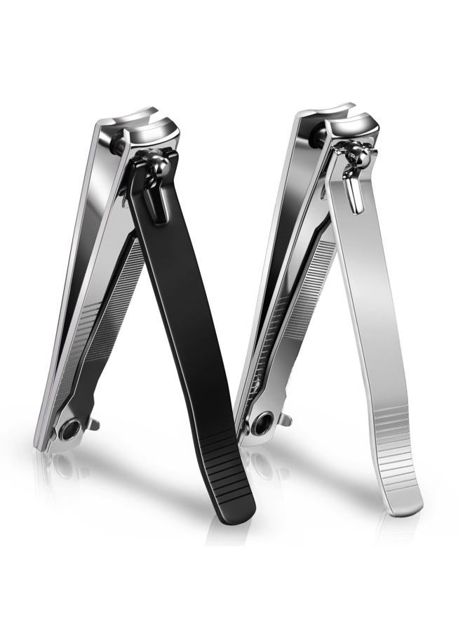 Ucheom Large Nail Clippers 2-Pack, Sharp Stainless Steel Fingernail & Toenail Trimmers with Nail File, Manicure Kit Fingernail Tools for Men & Women, Black and Silver Color - Image 1