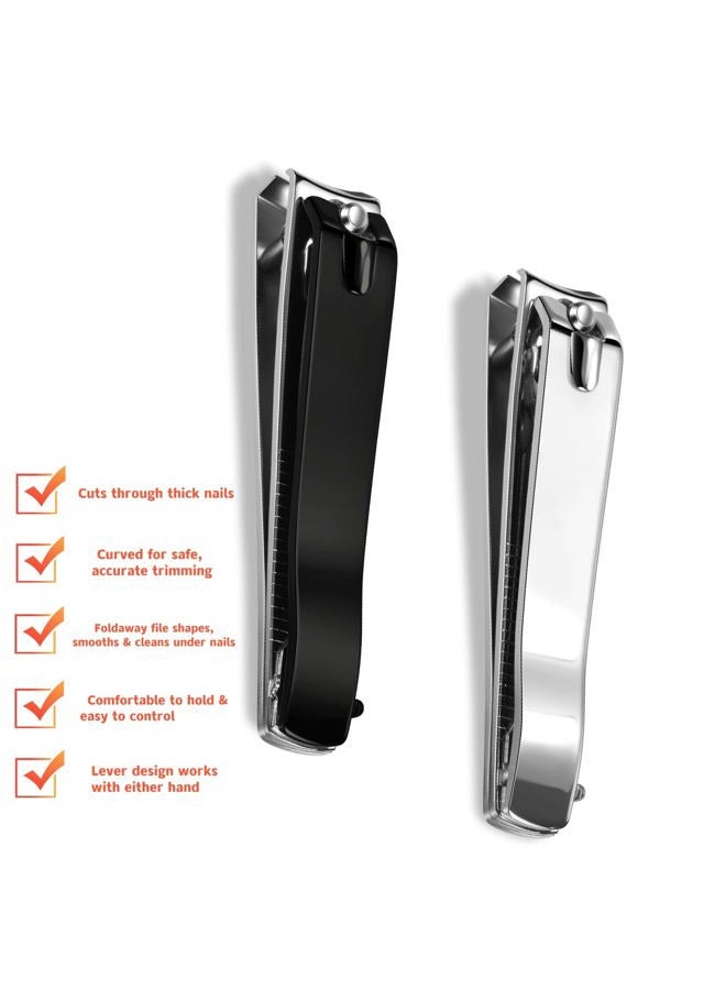 Ucheom Large Nail Clippers 2-Pack, Sharp Stainless Steel Fingernail & Toenail Trimmers with Nail File, Manicure Kit Fingernail Tools for Men & Women, Black and Silver Color - Image 3