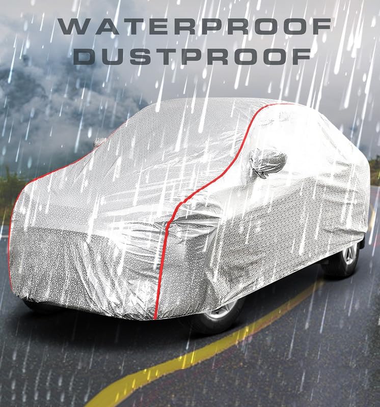 PROTEGO All Weather Protection Car Cover for Maruti Suzuki S Presso | Anti Dust, 100% Waterproof, Durable Cover - Triple Stitched Elastic Grip with Mirror Pocket |(Metallic Silver with Red Piping) - Image 2