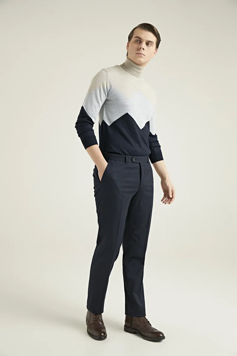 دي أس دامات D'S Groom Navy Blue Plain Fabric Trousers 7HF03KV49320D