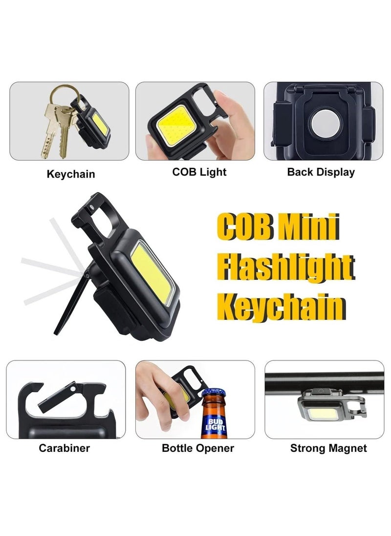 Mini Flashlight, 800Lumens COB Bright Rechargeable Keychain Flashlights, 4 Light Modes Portable Pocket Light with Folding Bracket Bottle Opener and Magnet Base for Camping Fishing Walking  - Image 3
