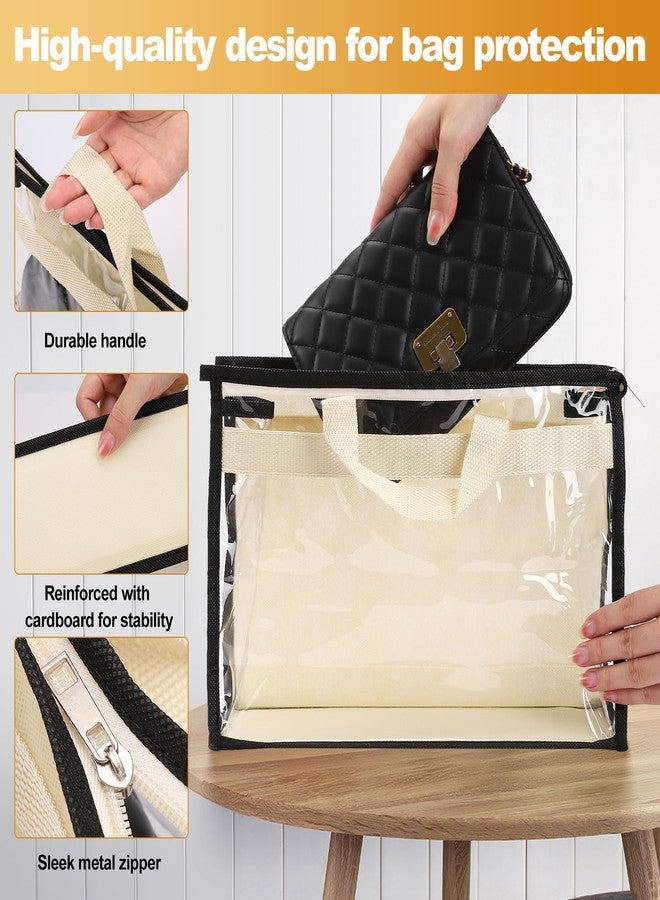 Vyndicca 4 PCS Dust Bags for Handbag,Purse Protector Storage Bag with Zipper and Handle,Clear Handbags Storage Organizer,Plastic Protective Waterproof Handbag Protector for Closet,Off White - Image 4