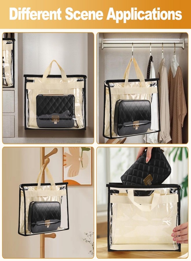 Vyndicca 4 PCS Dust Bags for Handbag,Purse Protector Storage Bag with Zipper and Handle,Clear Handbags Storage Organizer,Plastic Protective Waterproof Handbag Protector for Closet,Off White - Image 5